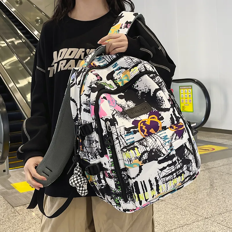 Yalu Nylon Backpack Unisex White/Black/Blue-2