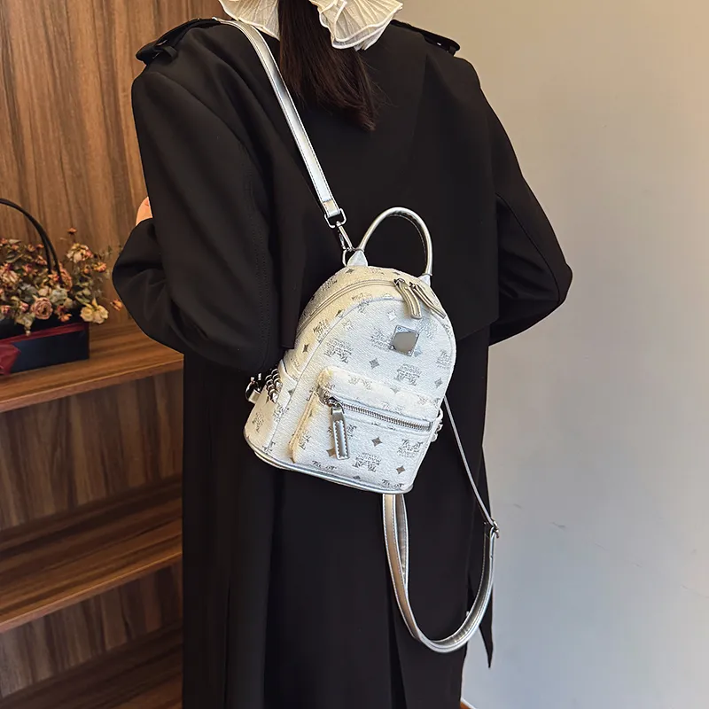 Yalu PU Backpack Regular Women's White/Black/Coffee-4