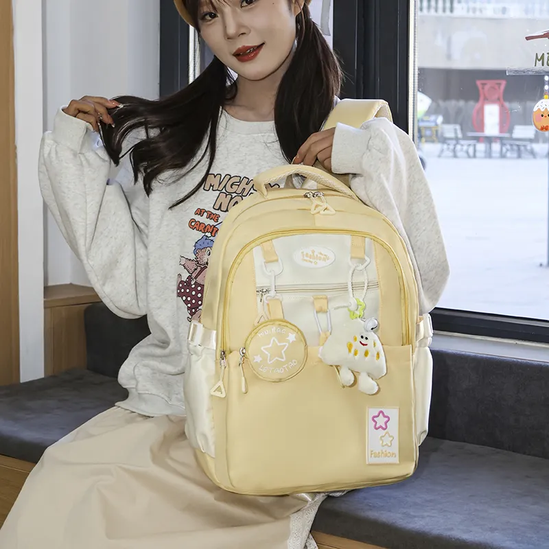 Yalu Nylon Backpack Regular Unisex Black/Pink/Purple/Light Yellow/Peacock Blue/Brown-22