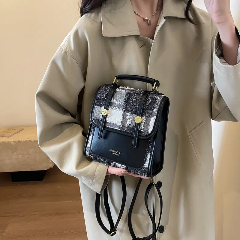 Yalu PU Backpack, Shoulder Bag, Crossbody Bag Regular Women's Light Brown/Black/Black White Plaid-15