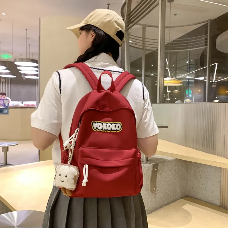 Yalu Nylon Backpack Unisex Ecru/Black/Orange Red/Burgundy/Light Blue-24