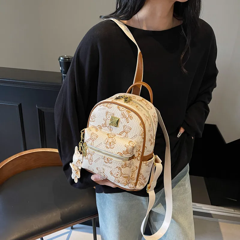 Yalu PU Backpack Women's White/Black/Pink/Brown-1