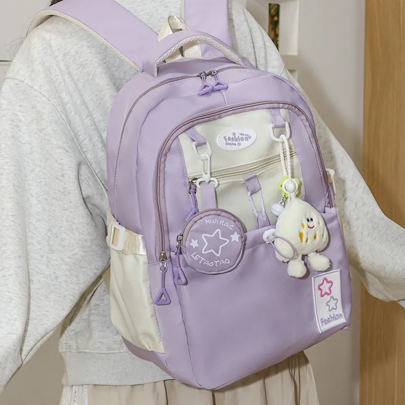 Yalu Nylon Backpack Regular Unisex Black/Pink/Purple/Light Yellow/Peacock Blue/Brown-16