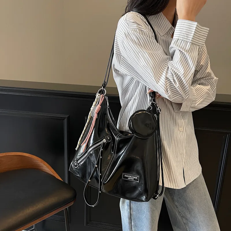 Yalu PU Backpack Women's Ecru/Black/Blue/Pink-12