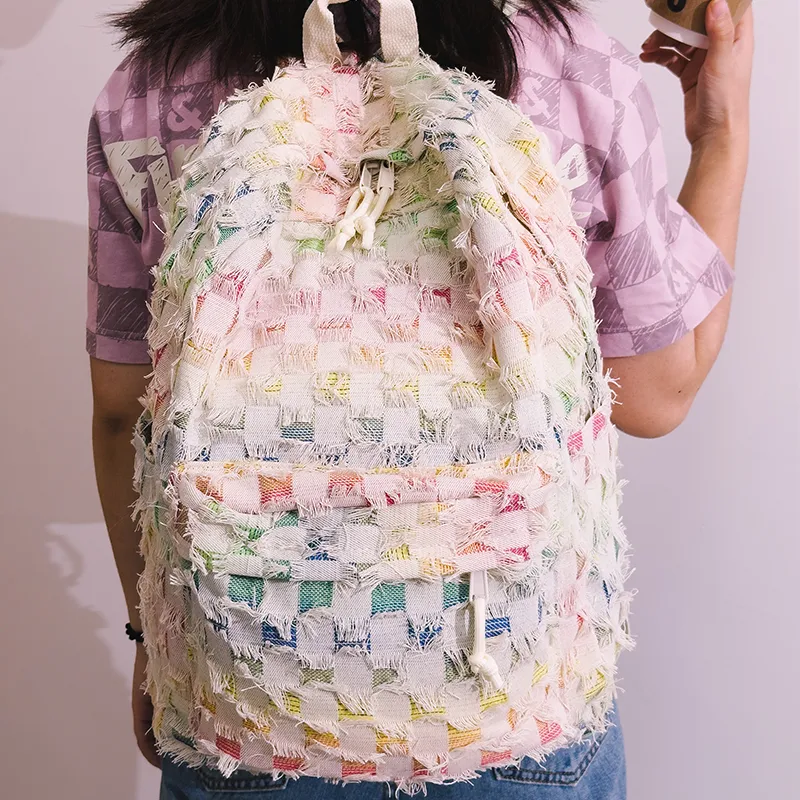 Yalu Nylon Backpack Unisex Square/Stars/Dot-2