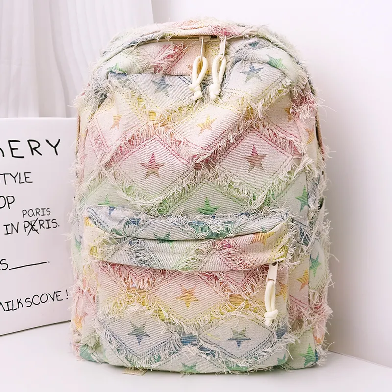 Yalu Nylon Backpack Unisex Square/Stars/Dot-8