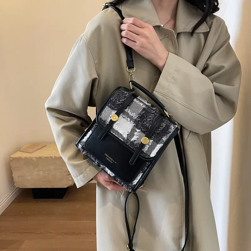 Yalu PU Backpack, Shoulder Bag, Crossbody Bag Regular Women's Light Brown/Black/Black White Plaid-18