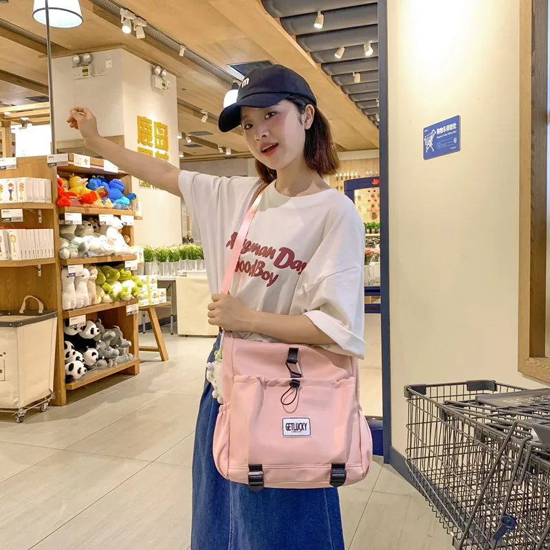 Yalu Nylon Tote Bag, Shoulder Bag Unisex Ecru/Yellow/Blue/Pink-23