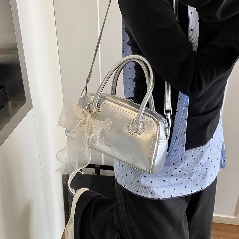 Yalu PU Crossbody One Shoulder Handbag Women's Ecru/Silver/Black/Pink-11