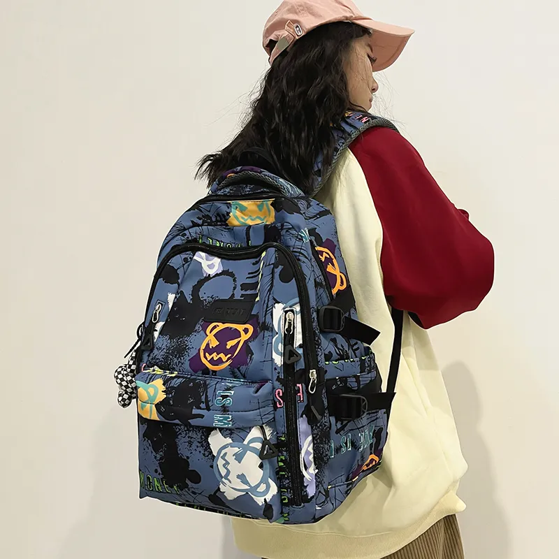 Yalu Nylon Backpack Unisex White/Black/Blue-19