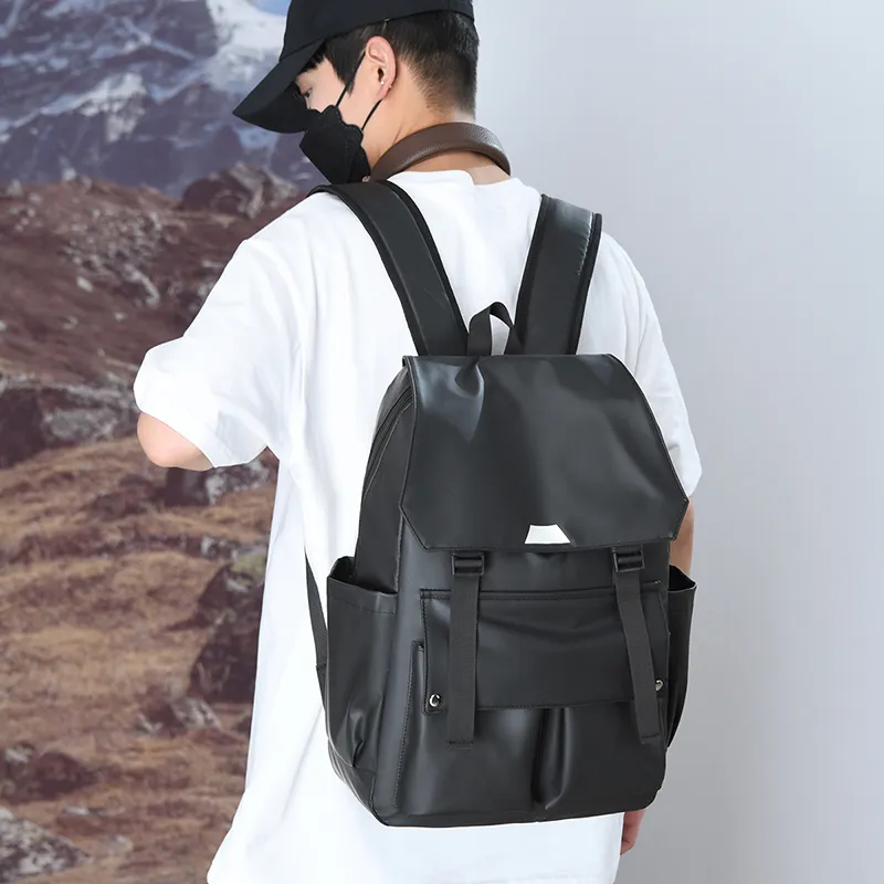 Yalu Nylon Backpack Unisex Black/Gray/Blue-3
