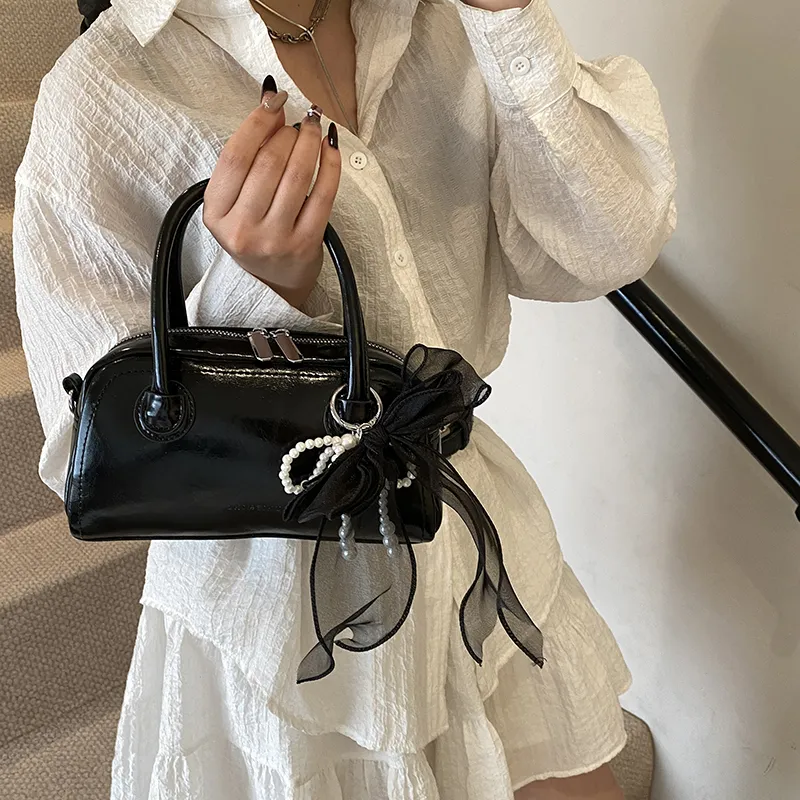 Yalu PU Crossbody One Shoulder Handbag Women's Ecru/Silver/Black/Pink-15