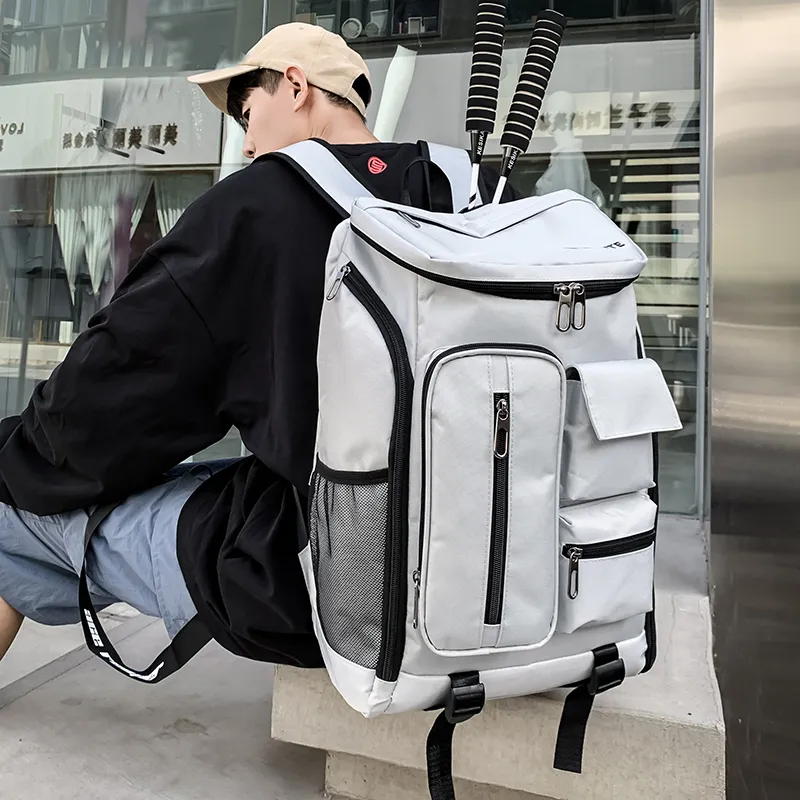 Yalu Nylon Backpack Regular Unisex Light Gray/Dark Gray/Black/Red-1
