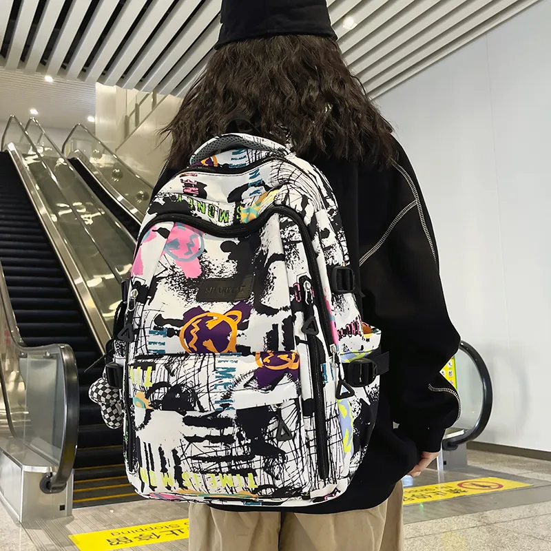 Yalu Nylon Backpack Unisex White/Black/Blue-5