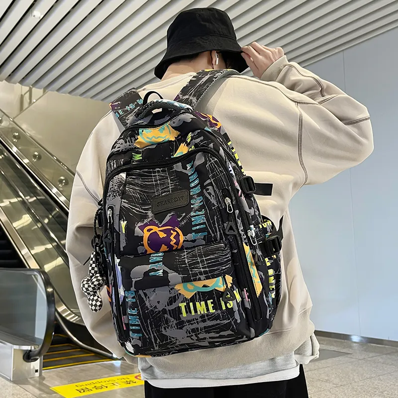 Yalu Nylon Backpack Unisex White/Black/Blue-13