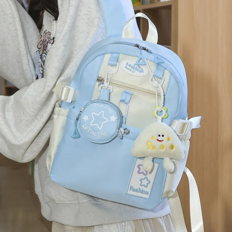 Yalu Nylon Backpack Regular Unisex Black/Pink/Purple/Light Yellow/Peacock Blue/Brown-33