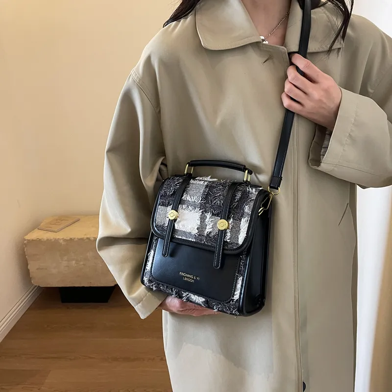 Yalu PU Backpack, Shoulder Bag, Crossbody Bag Regular Women's Light Brown/Black/Black White Plaid-19