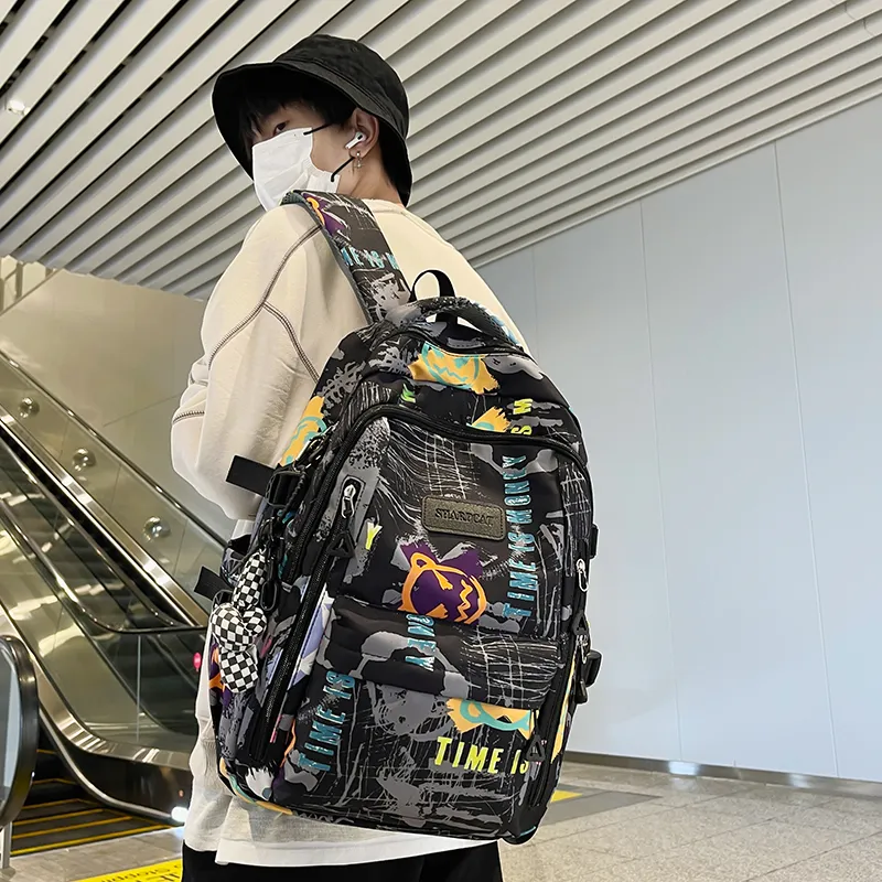 Yalu Nylon Backpack Unisex White/Black/Blue-10