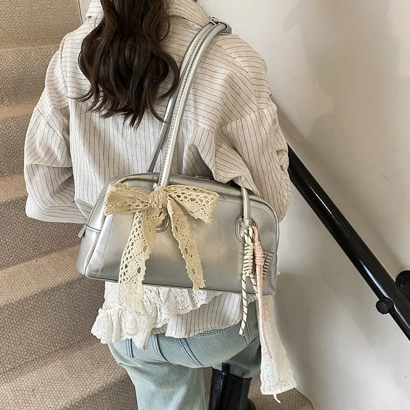 Yalu PU Shoulder Bag Regular Women's Pink/White/Silver/Black/Blue-20