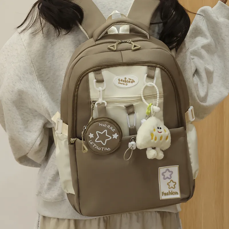 Yalu Nylon Backpack Regular Unisex Black/Pink/Purple/Light Yellow/Peacock Blue/Brown-38