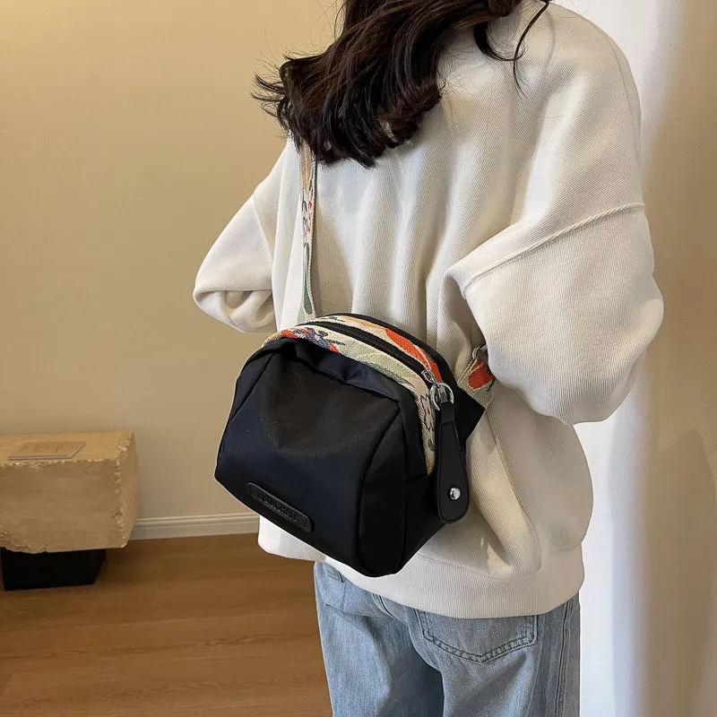Yalu Nylon Shoulder Bag, Crossbody Bag Unisex Orange/Black/Ecru-8