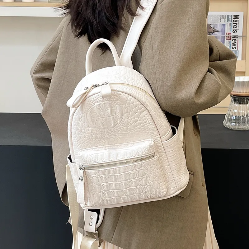 Yalu PU Backpack Women's White/Black-18
