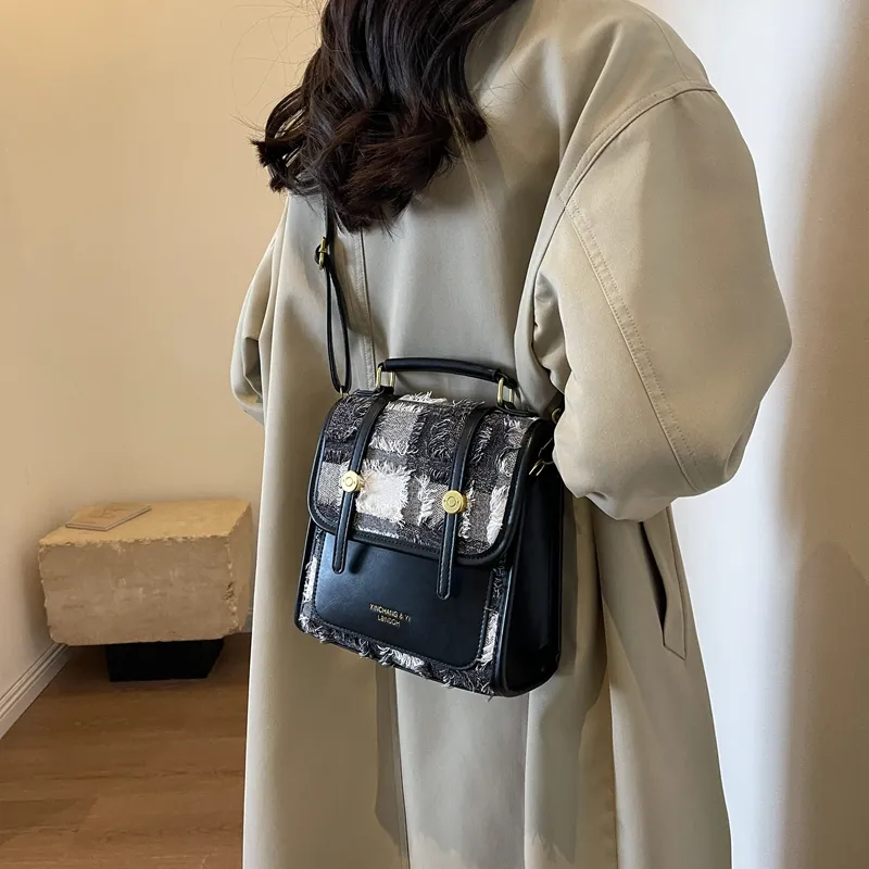 Yalu PU Backpack, Shoulder Bag, Crossbody Bag Regular Women's Light Brown/Black/Black White Plaid-20
