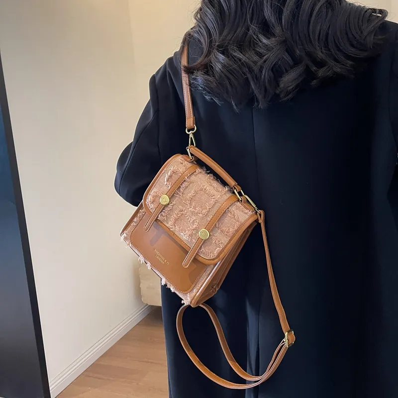 Yalu PU Backpack, Shoulder Bag, Crossbody Bag Regular Women's Light Brown/Black/Black White Plaid-2