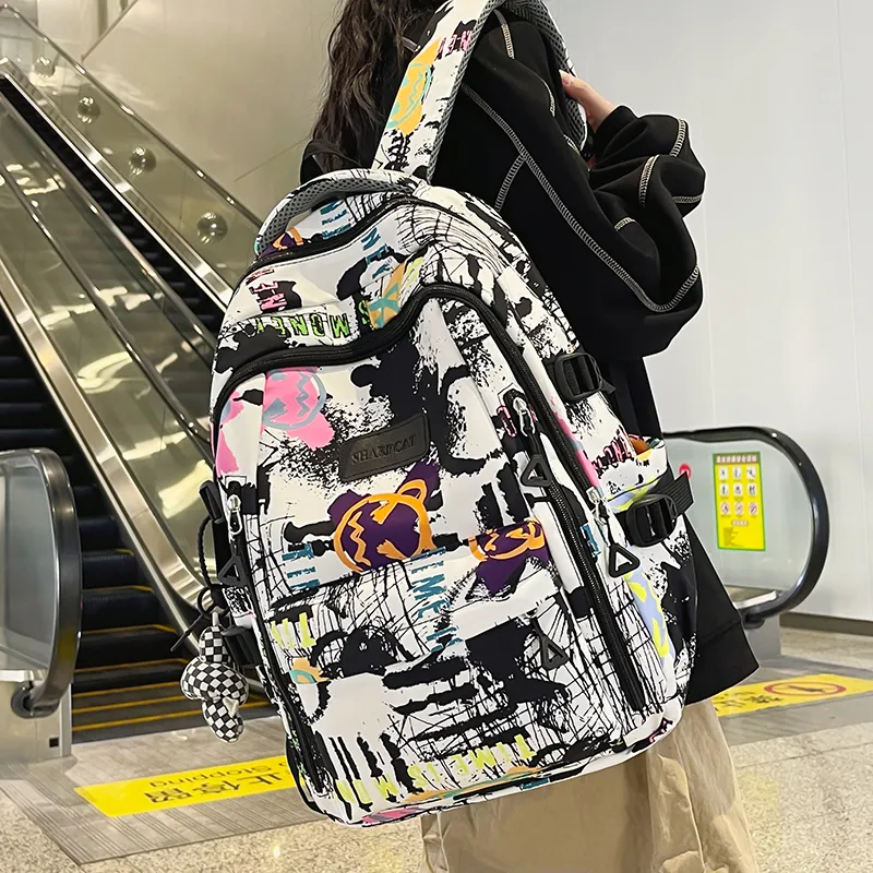 Yalu Nylon Backpack Unisex White/Black/Blue-3
