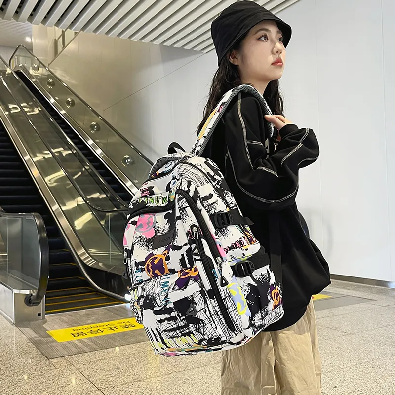Yalu Nylon Backpack Unisex White/Black/Blue-1