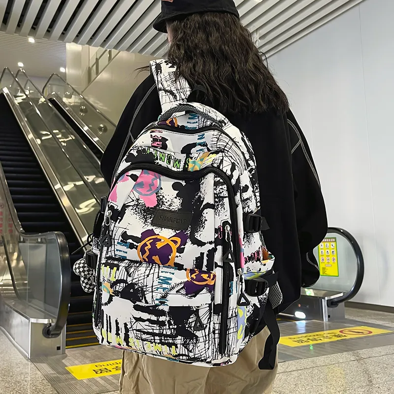 Yalu Nylon Backpack Unisex White/Black/Blue-4