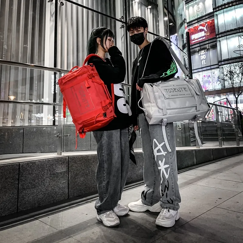 Yalu Nylon Backpack Regular Unisex Light Gray/Dark Gray/Black/Red-11