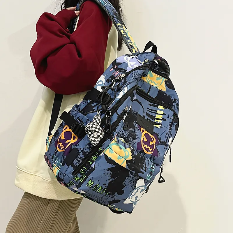 Yalu Nylon Backpack Unisex White/Black/Blue-18