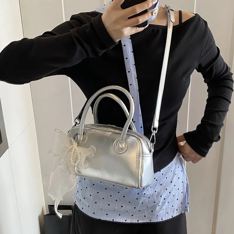Yalu PU Crossbody One Shoulder Handbag Women's Ecru/Silver/Black/Pink-12