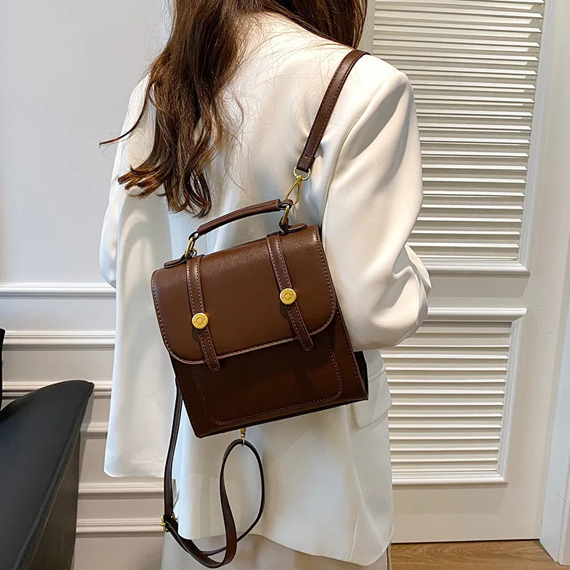 Yalu PU Crossbody Handheld Backpack, One Shoulder Backpack Women's Ecru/Silver/Black/Coffee/Pink-25
