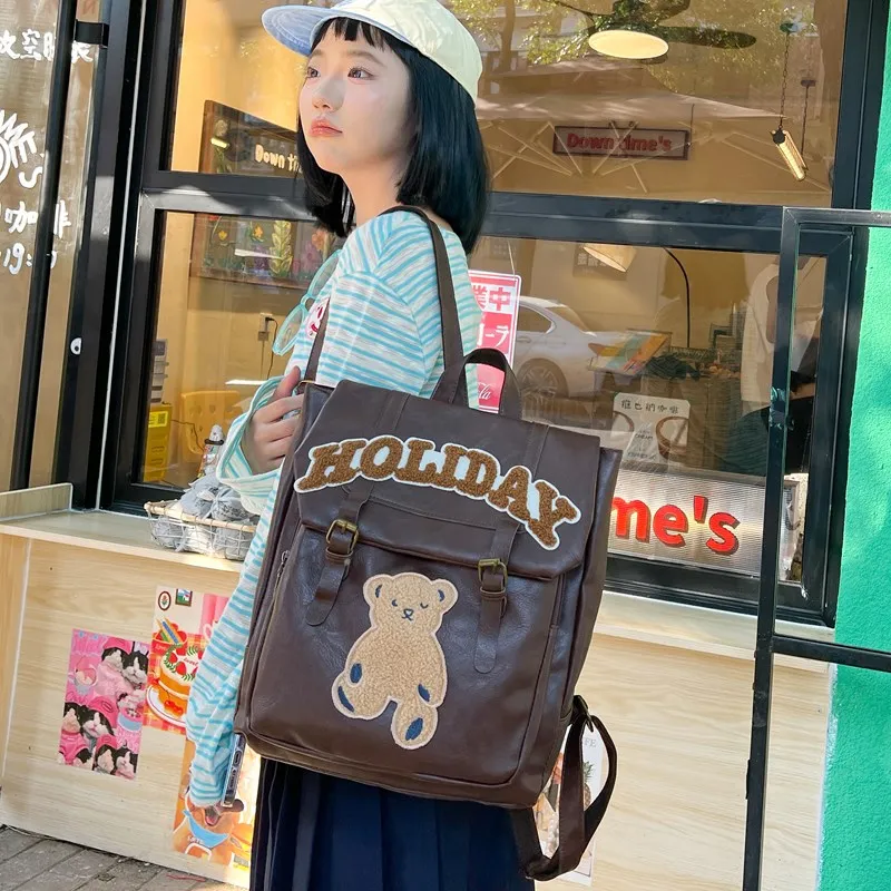Yalu PU Backpack Women's White Bear/Brown Bear-13