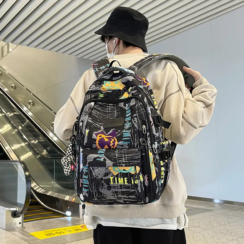 Yalu Nylon Backpack Unisex White/Black/Blue-12