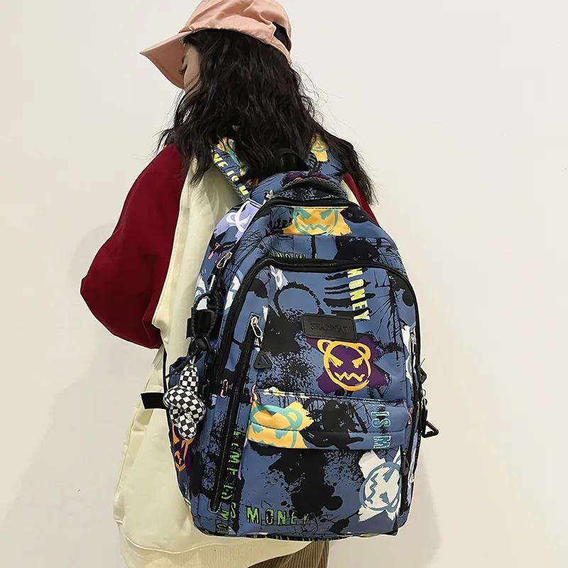 Yalu Nylon Backpack Unisex White/Black/Blue-20