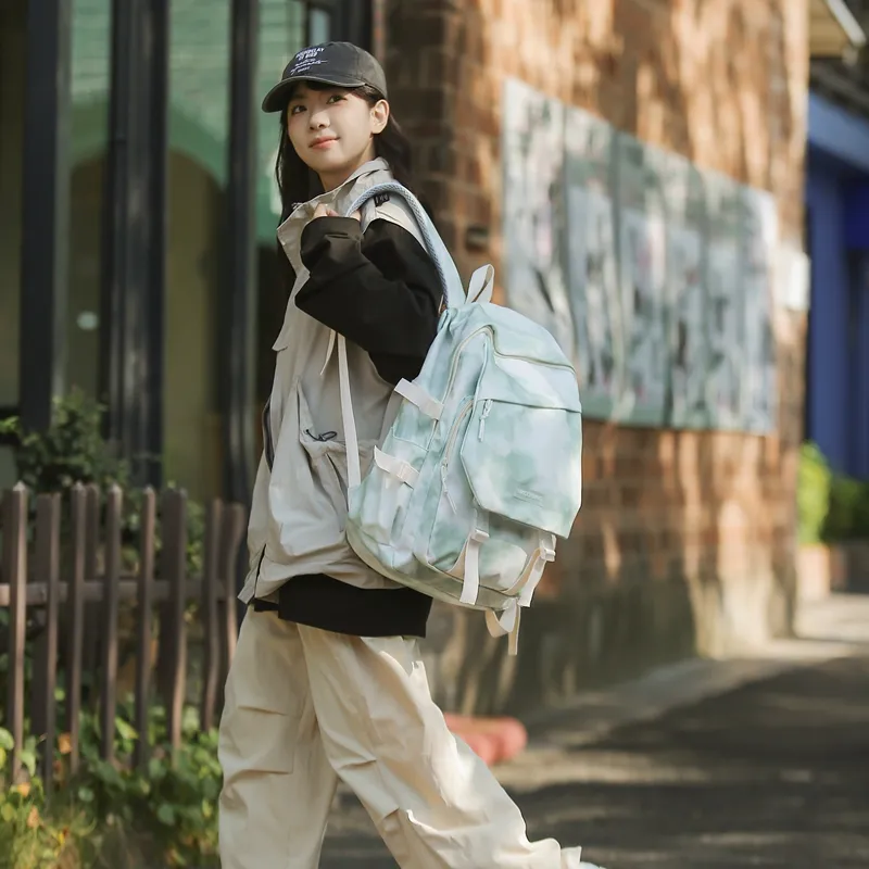 Yalu Nylon Backpack Regular Unisex Light Blue/Light Green-11