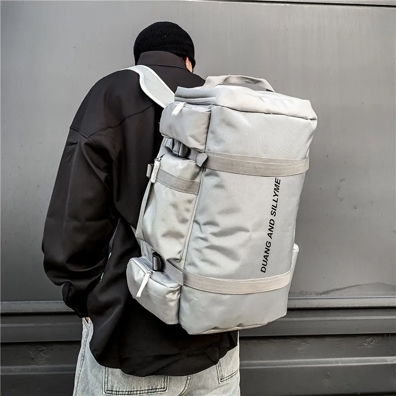 Yalu Nylon Travel Bag Backpack Unisex Light Gray/Dark Gray/Black/Red-1