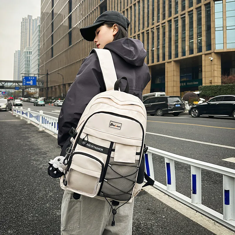 Yalu Nylon Backpack Unisex White/Black/Navy Blue/Beige-5