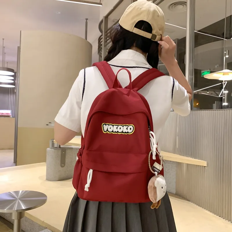 Yalu Nylon Backpack Unisex Ecru/Black/Orange Red/Burgundy/Light Blue-27
