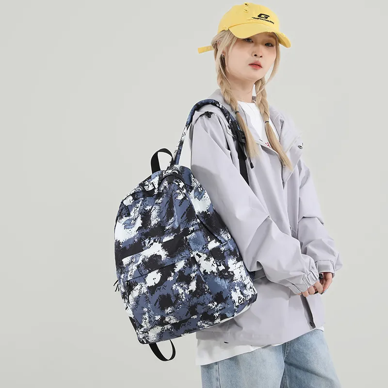 Yalu Nylon Backpack Regular Women's Blue White Purple/Blue Black/Black White/Black Blue Gray-14