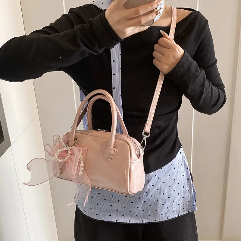 Yalu PU Crossbody One Shoulder Handbag Women's Ecru/Silver/Black/Pink-26