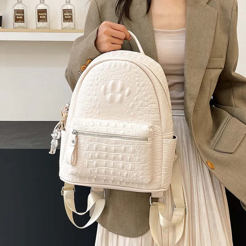 Yalu PU Backpack Women's White/Black-3