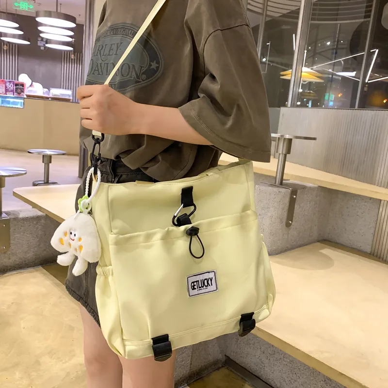 Yalu Nylon Tote Bag, Shoulder Bag Unisex Ecru/Yellow/Blue/Pink-9