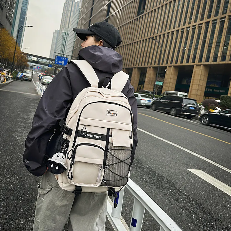 Yalu Nylon Backpack Unisex White/Black/Navy Blue/Beige-3