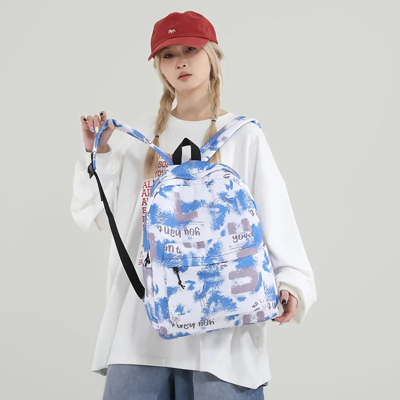 Yalu Nylon Backpack Regular Women's Blue White Purple/Blue Black/Black White/Black Blue Gray-3
