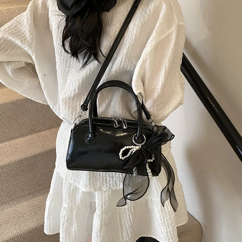 Yalu PU Crossbody One Shoulder Handbag Women's Ecru/Silver/Black/Pink-19