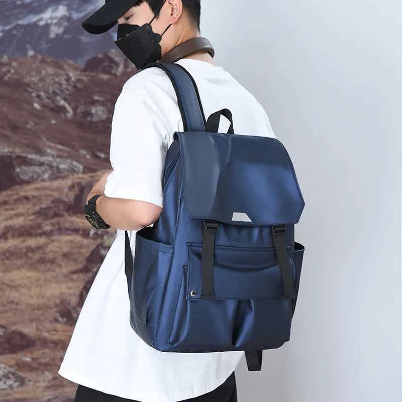 Yalu Nylon Backpack Unisex Black/Gray/Blue-12